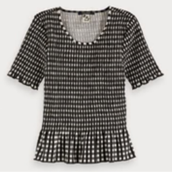 Scotch & Soda NWT Smocked Peplum Top Black & White Checkered - Picture 3 of 13